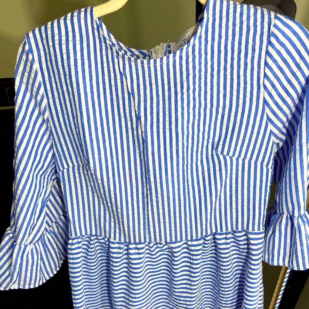 Blue and white striped dress - boutique